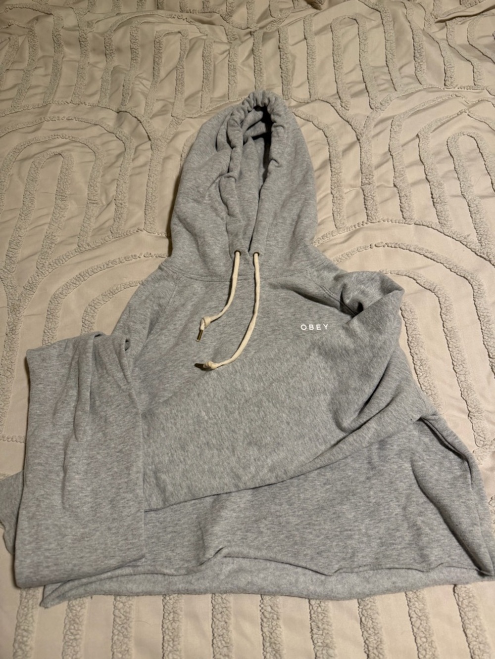 Cropped Obey Grey Pullover Hoodie - Picture 2 of 4